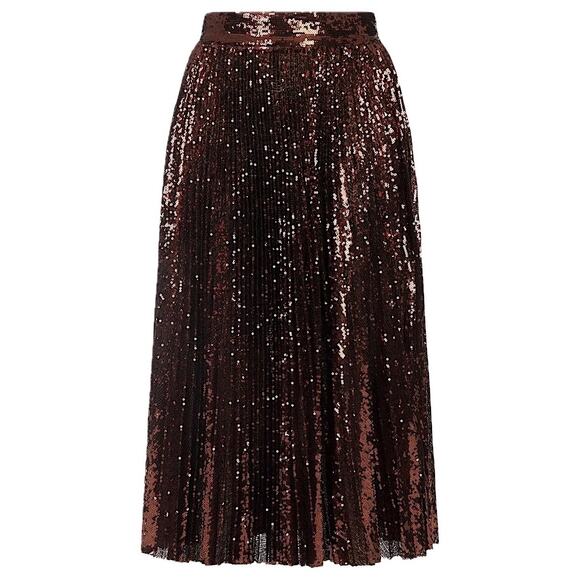 NWT Dolce & Gabbana Bronze Sequin Pleated Long Skirt IT 36 US XXS - Picture 1 of 9